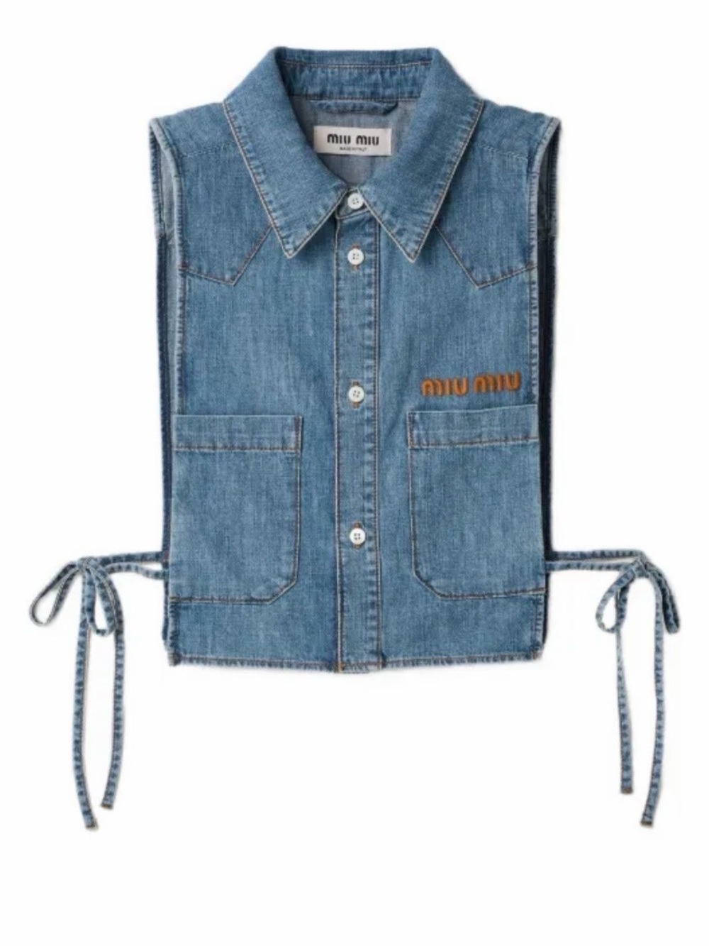 Miu Miu Light Blue Denim Sleeveless Shirt Vest with Side Ties